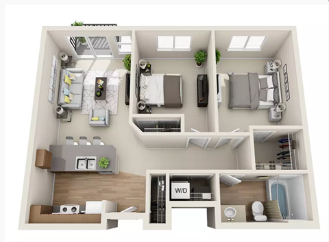Floor plan for 2 beds, 1 bath, 832 sqft